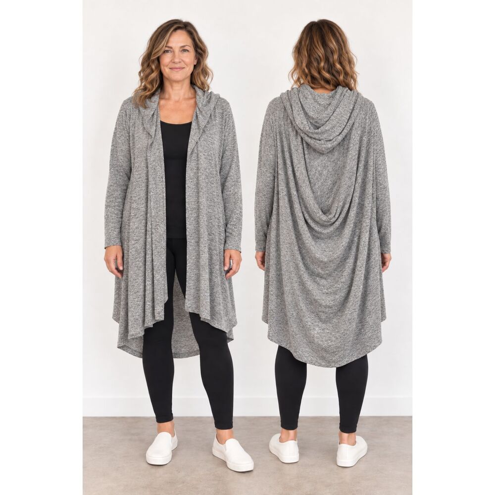 Athleta Harmony Wrap 2.0 Cardigan Gray Hooded Draped Back Longline Womens XL